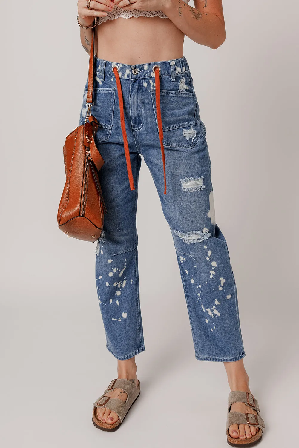 Ashleigh Blue Ripped Splattering Paint Cropped Straight Jeans