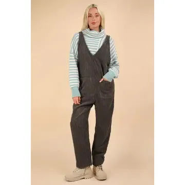Charcoal Cozy Soft Corduroy Overalls
