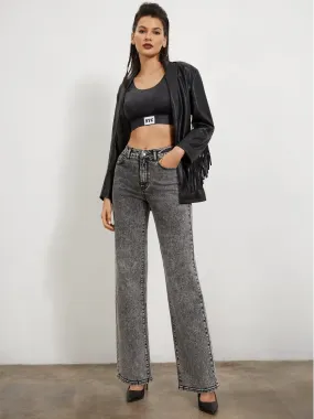 High-Waisted Acid-Wash Wide-Leg Jeans
